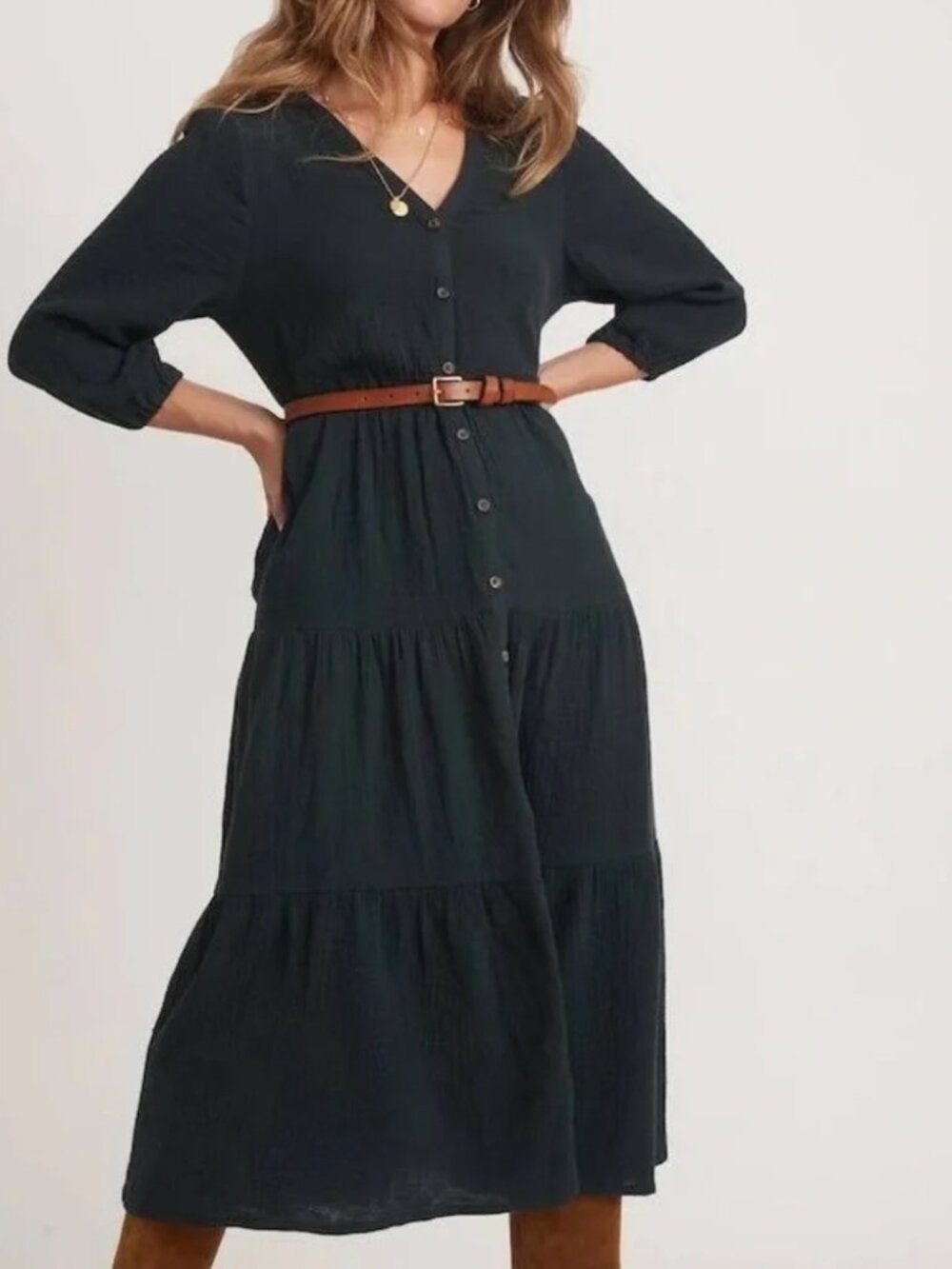 Marine Layer Willow Dress Double Cloth Midi Black Small - Picture 10 of 10